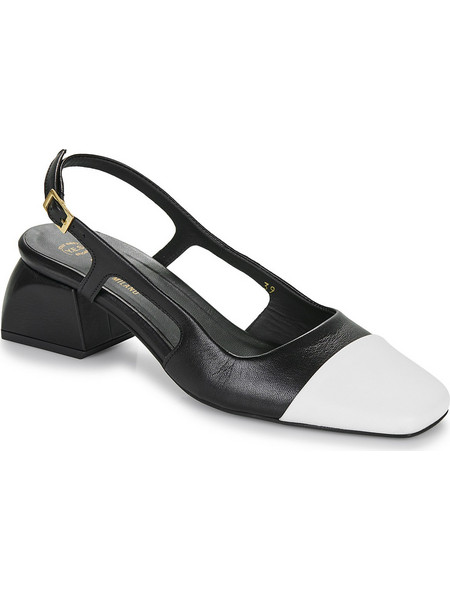 Fericelli LEA Γόβες Slingback Δερμάτινες με Χοντρό Χαμηλό Τακούνι Λευκές Μαύρες ST-0012