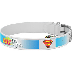 Waudog Superman 2 Δερμάτινο Κολάρο Σκύλου Λευκό Γαλάζιο 3.5x46-59cm