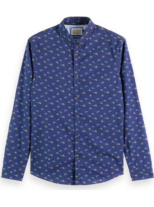Scotch & Soda Ανδρικό Πουκάμισο Βαμβακερό Μακρυμάνικο Κανονική Γραμμή Μπλε 175483-SC7113