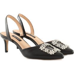 Nine West Avery Γόβες Slingback Δερμάτινες με Τακούνι Στιλέτο με Στρας Μαύρες 101080201