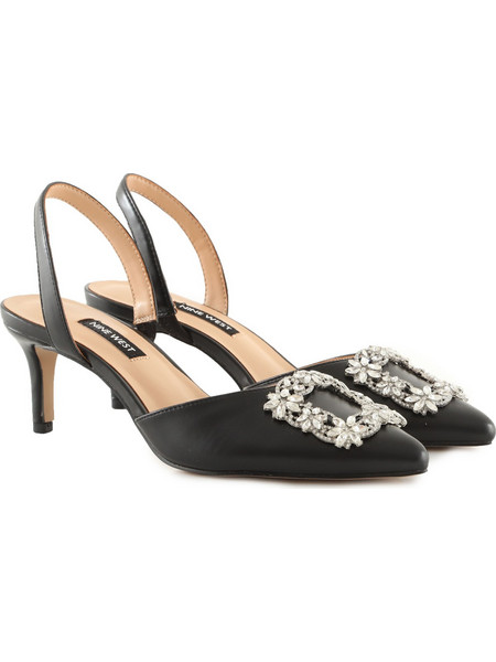 Nine West Avery Γόβες Slingback Δερμάτινες με Τακούνι Στιλέτο με Στρας Μαύρες 101080201