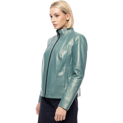 Leather 100 Γυναικείο Μπουφάν Χειμωνιάτικο Δερμάτινο Μακρύ Τιρκουάζ 07-W-B-538