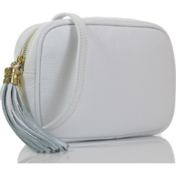 Passaggio Leather Γυναικείο Τσαντάκι Χιαστί Δερμάτινο Λευκό με Στενό Λουρί 5655-KR-40