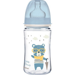 Canpol Βabies Easy Start Bonjour Paris Πλαστικό Μπιμπερό με Θηλή Σιλικόνης κατά των Κολικών 3+ Μηνών Light Blue 240ml