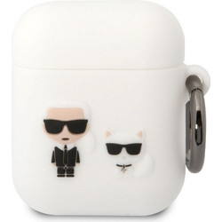Karl Lagerfeld Karl & Choupette Θήκη Σιλικόνης με Γάντζο για Apple AirPods 1 / 2 Λευκή