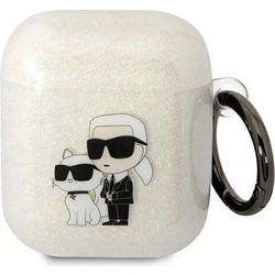 Karl Lagerfeld Gliter Karl & Choupette Θήκη Σιλικόνης με Γάντζο για Apple AirPods 1 / 2 Διαφανής