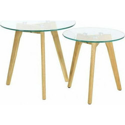 Home Deco Τραπεζάκια Ζιγκόν Σαλονιού Στρογγυλά Γυάλινα με Ξύλινη Βάση 2τμχ Μ50xΠ50xΥ43cm HD3207