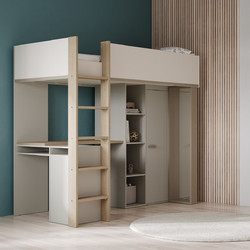 InsideHome Camillia Παιδικό Κρεβάτι Υπερυψωμένο Μονό για Στρώμα 90x200cm με Γραφείο & Αποθηκευτικό Χώρο 0104.CB38