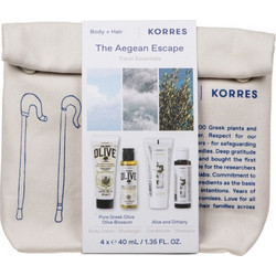 Korres The Aegean Escape Travel Essentials Pure Greek Olive Body Cream 40ml + Pure Greek Olive Shower Gel 40ml + Shampoo 40ml + Conditioner 40ml