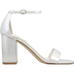 Nine West Toniann Γυναικεία Πέδιλα Λουστρίνι Ασημί με Χοντρό Ψηλό Τακούνι TONIANN3-040