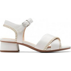 Clarks Serina 35 Cross Γυναικεία Πέδιλα Δερμάτινα Λευκά με Χοντρό Χαμηλό Τακούνι 26176335