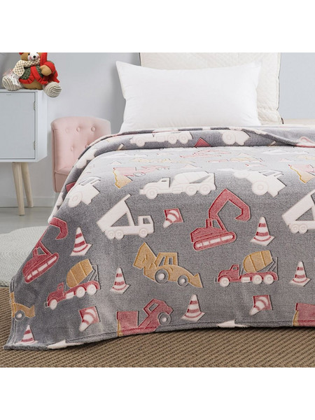 Beauty Home Art 6147 Παιδική Κουβέρτα Fleece Οχήματα Φωσφοριζέ 160x220 Γκρι