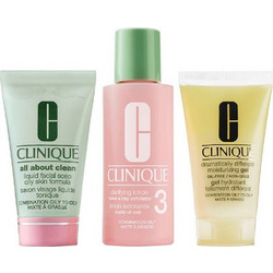 Clinique Skin School Supplies All About Clean Liquid Facial Soap Oily Skin Formula 30ml + Clarifying Lotion 3 Twice A Day Exfoliator 60ml + Dramatically Different Moisturizing Gel 30ml
