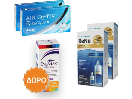 Alcon Μηνιαίοι Φακοί Επαφής 12τμχ + 2 Υγρά ReNu Advanced 360 ml + 12 ml + 1 Υγρό Eyemax All In One 360ml
