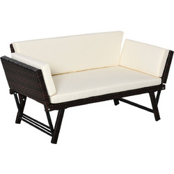 Outsunny Διθέσιος Καναπές Εξωτερικού Χώρου Rattan Μπεζ 129x63x67cm 8056644031223