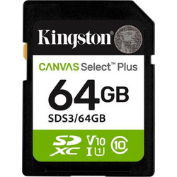 Kingston Canvas Select Plus Gen 3 SDXC 64GB Class 10 U1 V10 UHS-I 100MB/s