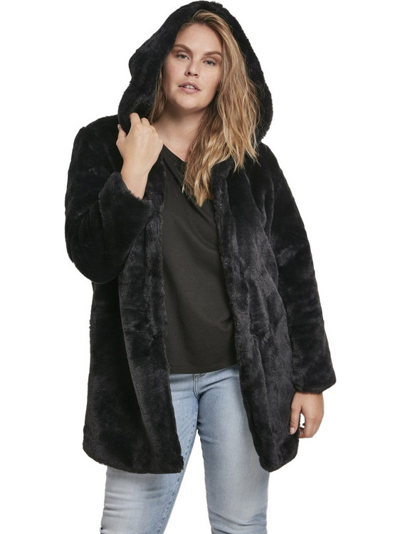 Urban Classics Γυναικεία Γούνα με Κουκούλα Μαύρη TB2375-00007