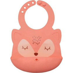 Tiny Twinkle Fox Αδιάβροχη Σαλιάρα Σιλικόνης με Κουμπί & Τσέπη 4m+ Κοραλί