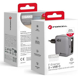 Forcell VT-R5 Φορτιστής με Καλώδιο USB-C με Θύρα USB-C 45W Quick Charge 4.0 & Power Delivery