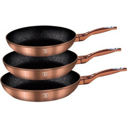 Berlinger Haus Metallic Line Rose Gold Edition Σετ Τηγάνια Αλουμινίου με Αντικολλητική Επίστρωση Μαρμάρου 3τμχ BH-1278NF