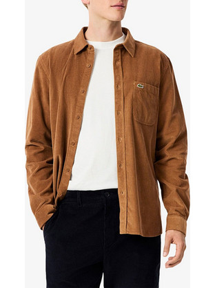 Lacoste Ανδρικό Πουκάμισο Κοτλέ Μακρυμάνικο Κανονική Γραμμή Overshirt Ταμπά 3CH3346