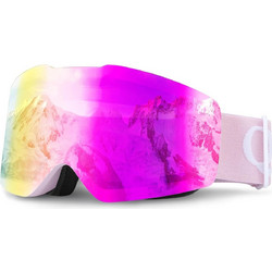 Qunature Frameless Μάσκα Σκι & Snowboard Ενηλίκων με Φακό Καθρέπτη Ροζ