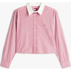 Tommy Jeans Μακρυμάνικο Γυναικείο Πουκάμισο Βαμβακερό Ριγέ Φούξια DW0DW22078-0E3