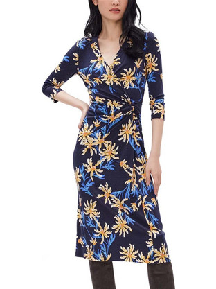 Diane Von Furstenberg Borris Midi Καθημερινό Φόρεμα Floral Κρουαζέ Navy Μπλε DVFDL3R040PFLNY-C50