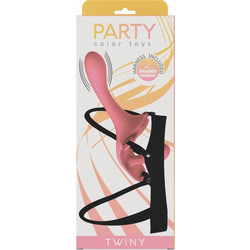 Party Color Toys Τwiny Harness Strap On με Διπλό Dildo & Δόνηση Ροζ