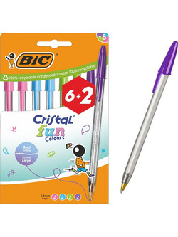 BIC Cristal Fun Colours Σετ Στυλό Διαρκείας 1.6mm Πολύχρωμο 8τμχ