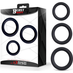 IntoYou Beast Rings Adjustable Penis Rings 3pcs BR-141 Σετ Ελαστικά Δαχτυλίδια Πέους & Όρχεων Σιλικόνης Μαύρα 3τμχ