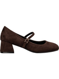 Envie Shoes Γόβες Suede με Χοντρό Χαμηλό Τακούνι & Μπαρέτα Σοκολατί E84-22386-28-36