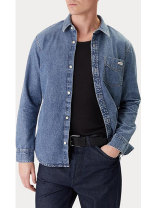 Calvin Klein Ανδρικό Πουκάμισο Τζιν Μακρυμάνικο Κανονική Γραμμή Overshirt Μπλε LV04RE708G-WHZ