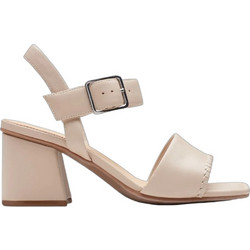 Clarks Siara65 Γυναικεία Πέδιλα Δερμάτινα Μπεζ με Χοντρό Χαμηλό Τακούνι 26178342