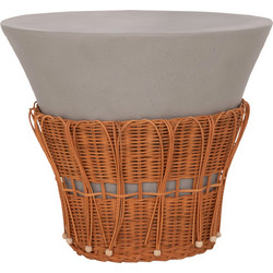 HomeMarkt PERRAL Βοηθητικό Τραπεζάκι Σαλονιού Στρογγυλό Πέτρινο με Rattan Βάση Φ55xΥ45cm HM18164.03L