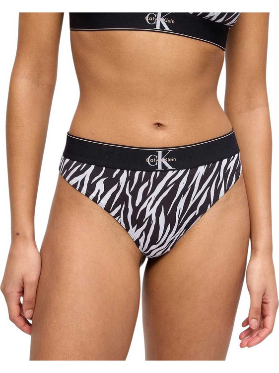 Calvin Klein Ψηλόμεσο Γυναικείο String Μαύρο Λευκό LV00QF8813-Y3D