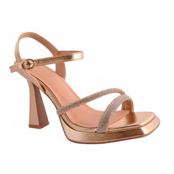 Versace 19V69 Γυναικεία Πέδιλα Δερμάτινα Χρυσά με Λεπτό Ψηλό Τακούνι Φιάπα και Στρας AM5C909-830
