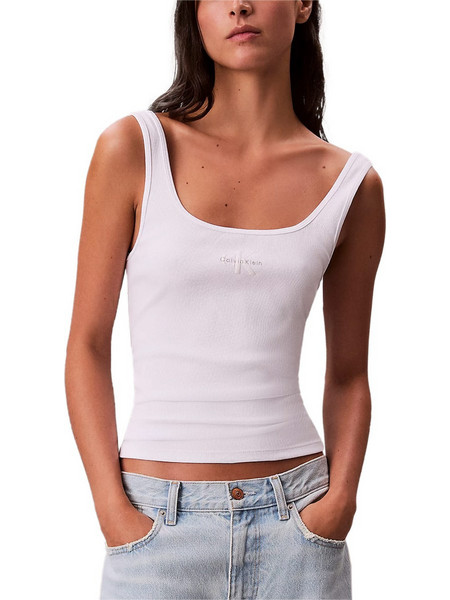 Calvin Klein Γυναικείο Καλοκαιρινό Crop Top Ριπ Λευκό LV047A804G-YAA
