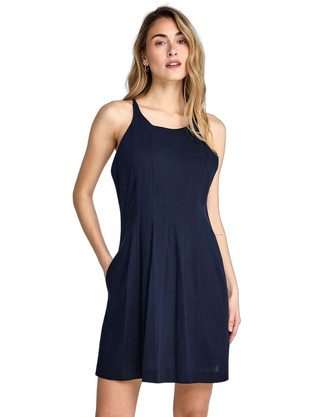 Funky Buddha Mini Καλοκαιρινό Καθημερινό Φόρεμα Λινό Navy Μπλε FBL013-132-13