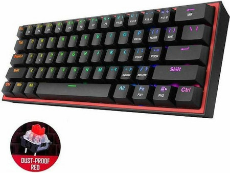Redragon Fizz Pro K616 Μηχανικό Gaming Πληκτρολόγιο 60% με Custom Red Διακόπτες RGB Black