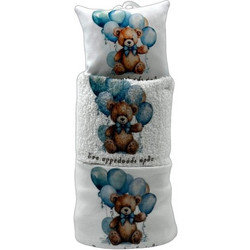 Τούρτα από Πάνες για Νεογέννητο Αγόρι Teddy Bear Balloons Λευκή Γαλάζια