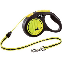 Flexi New Neon Πτυσσόμενο Λουρί Σκύλου έως 20kg 5m Μαύρο Κίτρινο