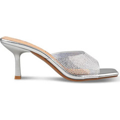 Envie Shoes Γυναικεία Πέδιλα Ασημί με Λεπτό Χαμηλό Τακούνι και Στρας E43-23147-21