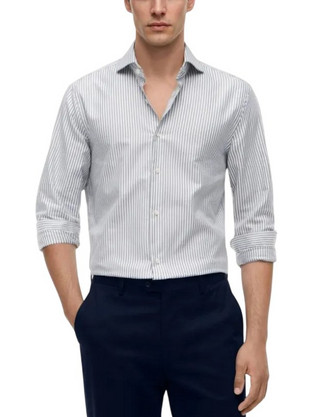 Tommy Hilfiger Ανδρικό Πουκάμισο Βαμβακερό Ριγέ Μακρυμάνικο Κανονική Γραμμή Γκρι MW0MW39753-DCC