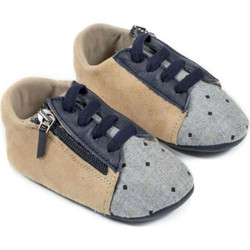 Babywalker Βαπτιστικά Sneakers Αγκαλιάς για Αγόρι Δερμάτινα Μπεζ Γκρι MI1096