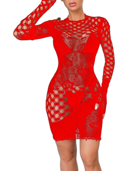Kinksters Sexy Φόρεμα Διχτυωτό με Δαντέλα Κόκκινο 692804826249