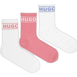 Hugo Βαμβακερές Γυναικείες Κάλτσες Λευκές Ροζ 3Pack 50517669-961