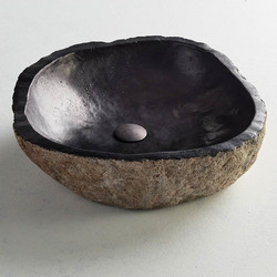 Fossil Riverstone Επικαθήμενος Νιπτήρας Μπάνιου Στρογγυλός Πέτρινος 60x15cm Μαύρος 518-RV60