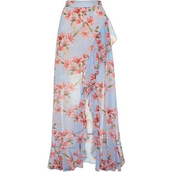 Lynne Μακριά Φούστα Υφασμάτινη Ψηλόμεση Floral Γαλάζια Κοραλί 0155-0513011-603