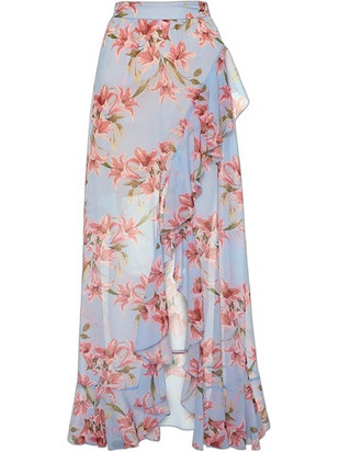 Lynne Μακριά Φούστα Υφασμάτινη Ψηλόμεση Floral Γαλάζια Κοραλί 0155-0513011-603